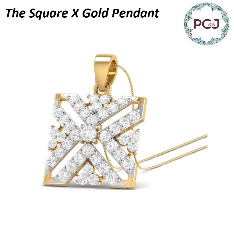 Buy Sparkling Square X Gold Pendant By PC Jeweller