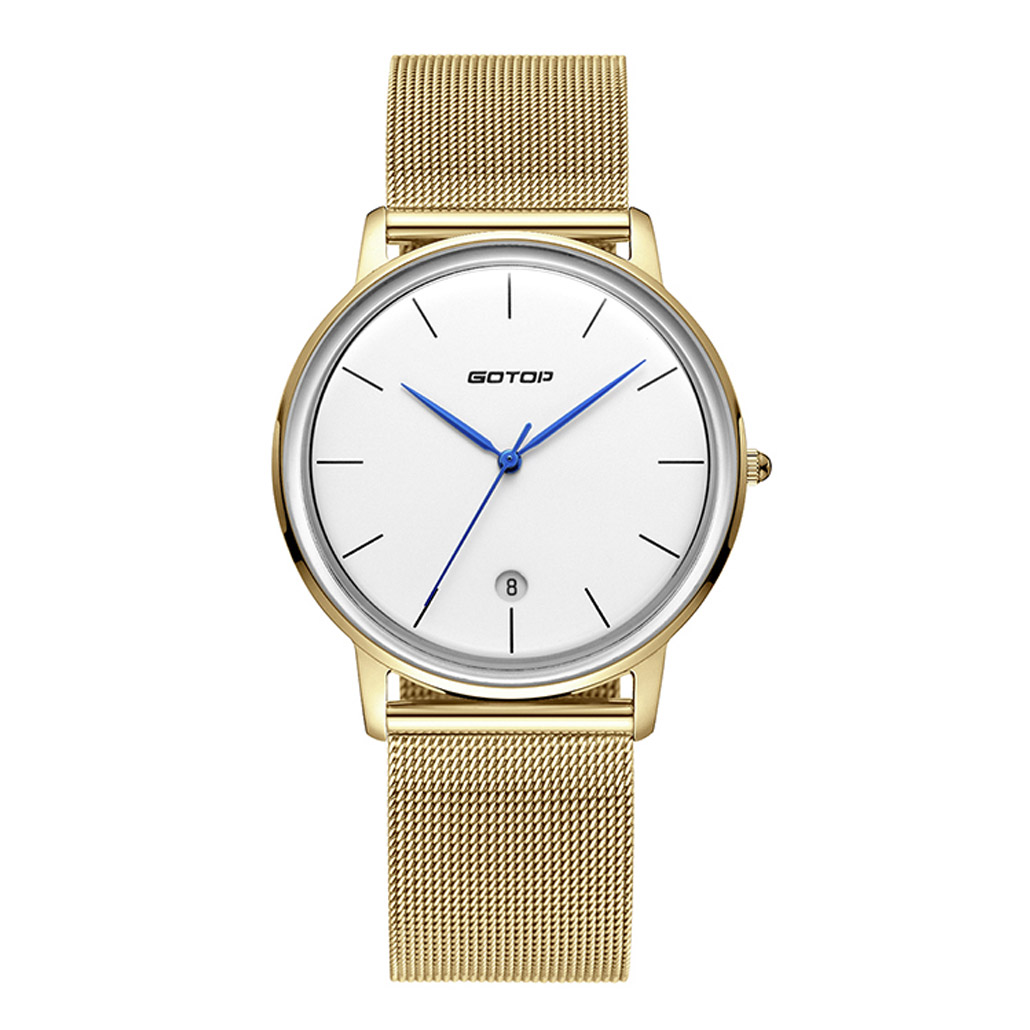 GOLD MEN'S WATCH WITH METAL MESH BAND MANUFACTURER