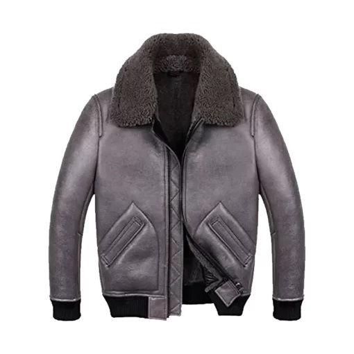 Men’s B2 Grey Leather Shearling Jacket