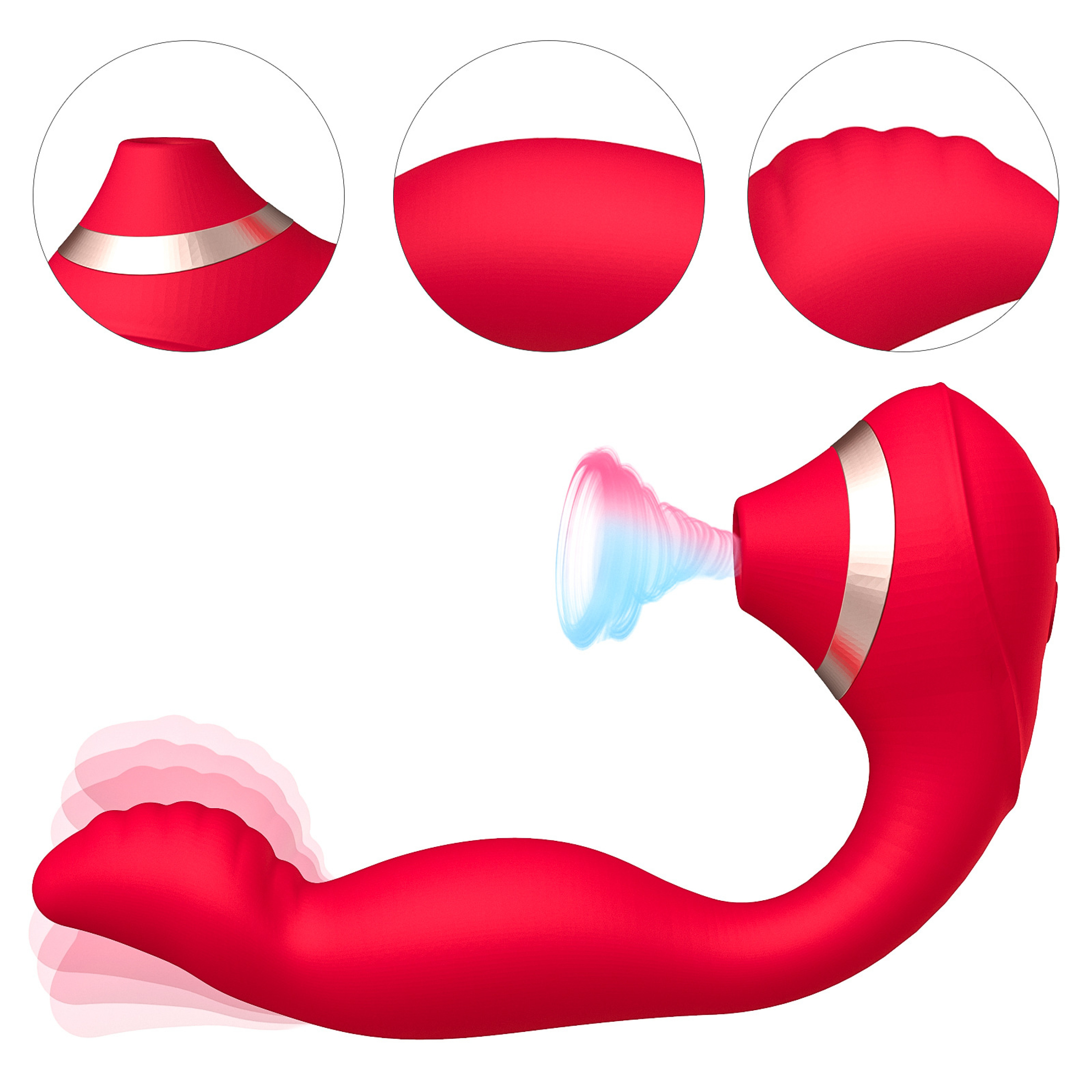 EN03 Red Anal Vibrator With Clit Sucker