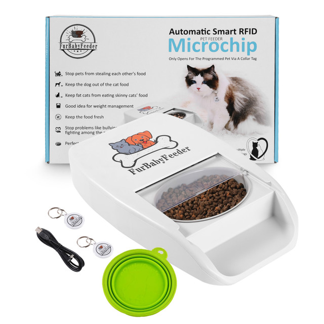 Microchip Pet Feeder - Suitable for Both Wet and Dry Food + FREE TRAVEL BOWL - Uses Included Microchip Collar Tag