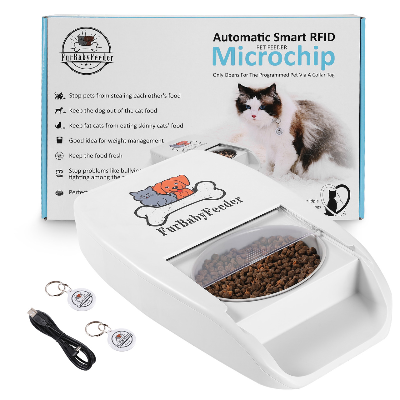FurBabyFeeder Automatic Microchip Pet Feeder - Uses RFID Collar Tag - Multi Pet