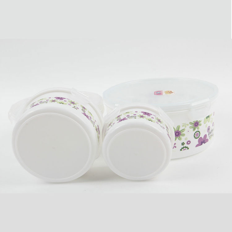 A-4PC Round Snap Button Cover Color Printing Plastic Crisper Lunch Box Set 