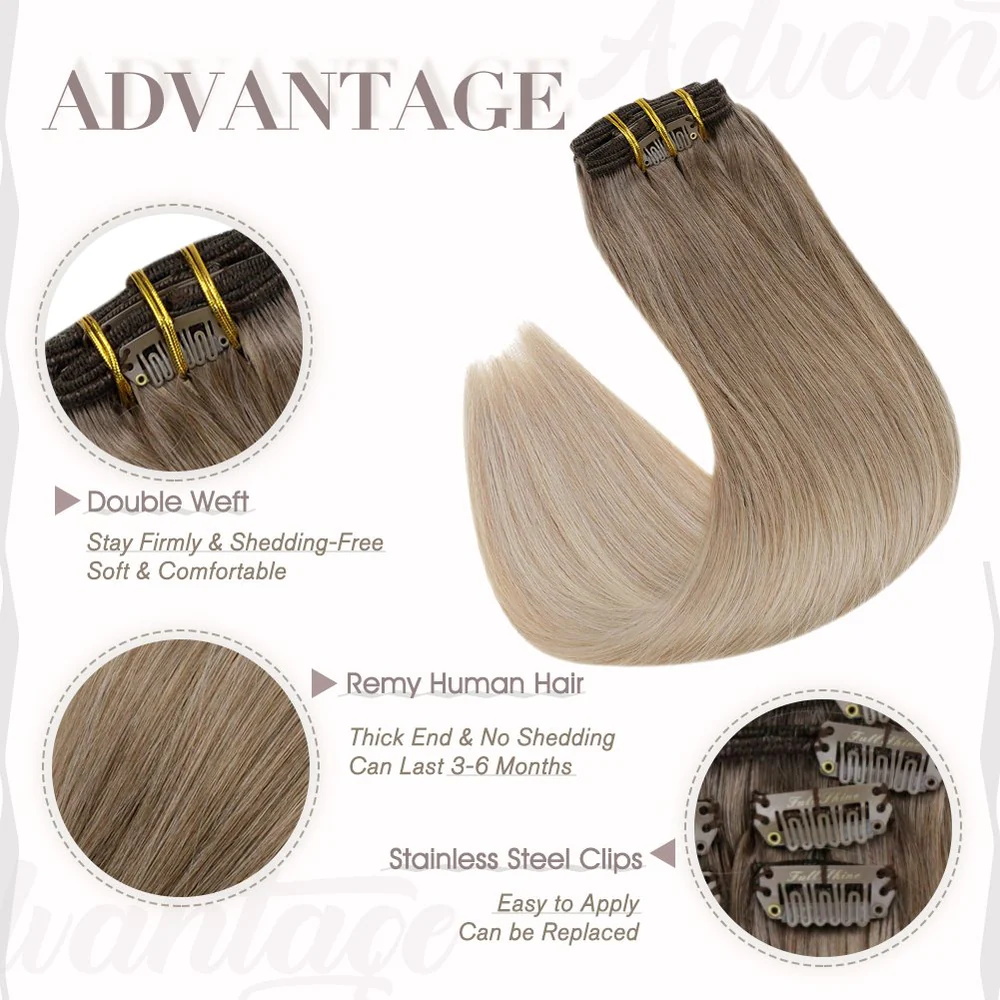 Full Shine Clip in Extensions 100% Remy Human Hair Balayage (#8/60/18)