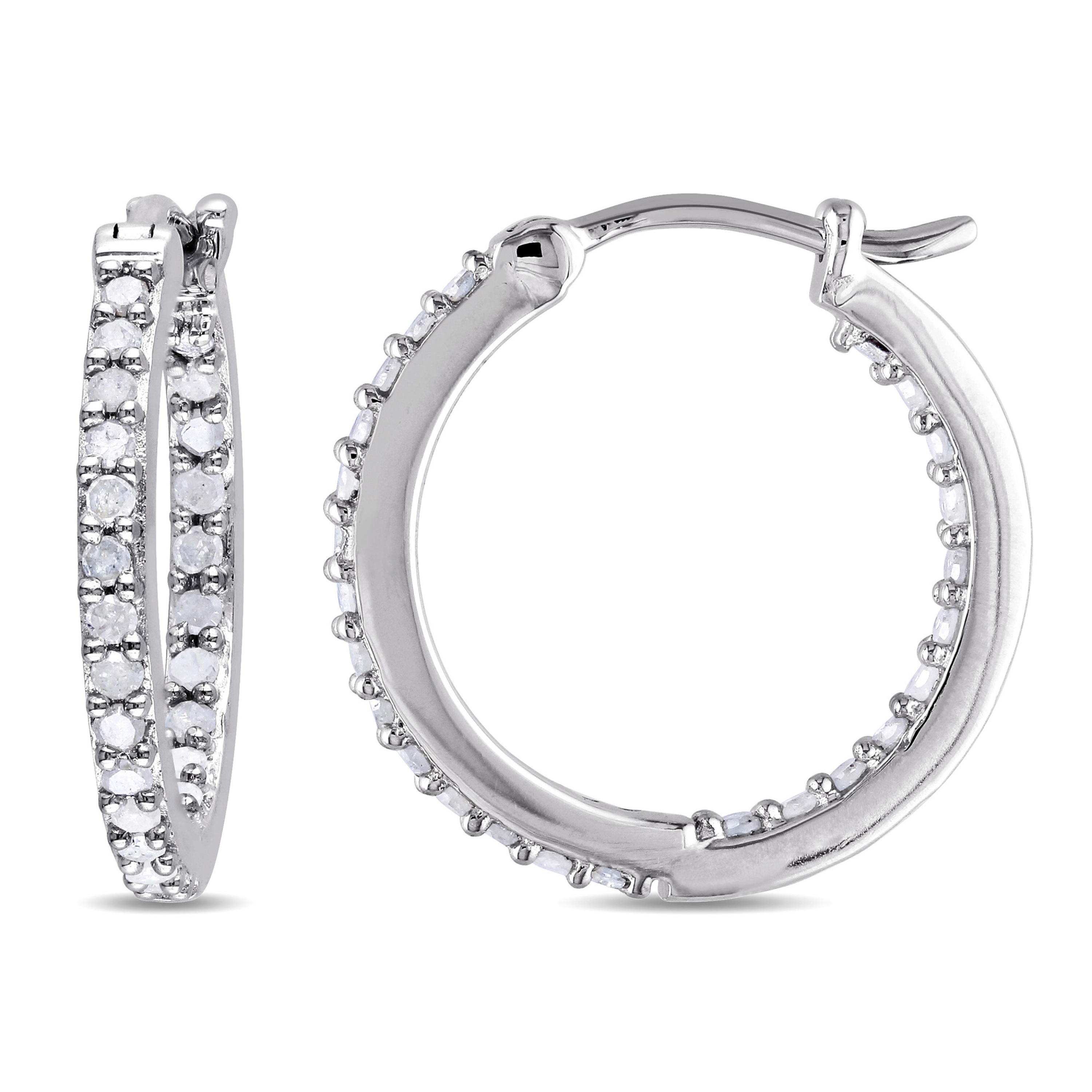 Diamond Inside Outside Hoop Earrings in Sterling Silver