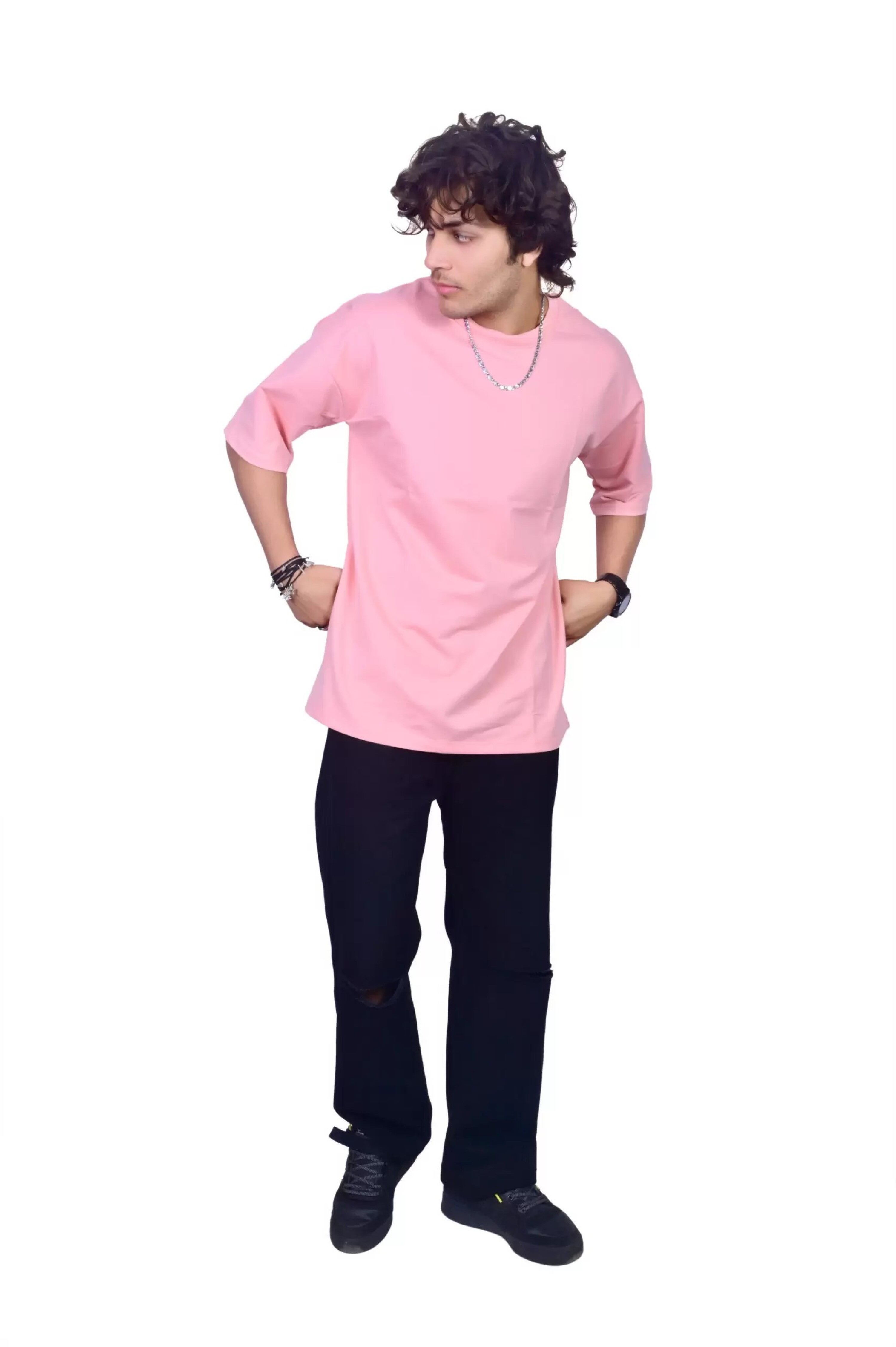 Buy Solid Light Pink Colour Oversized T-Shirt Online