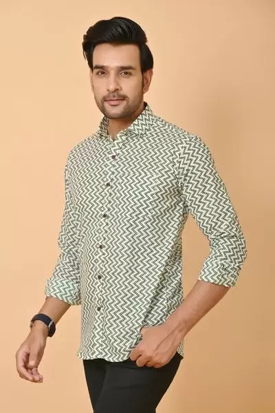 Buy Jaipuri Gray Zigzag Block Print Shirt Online For Men