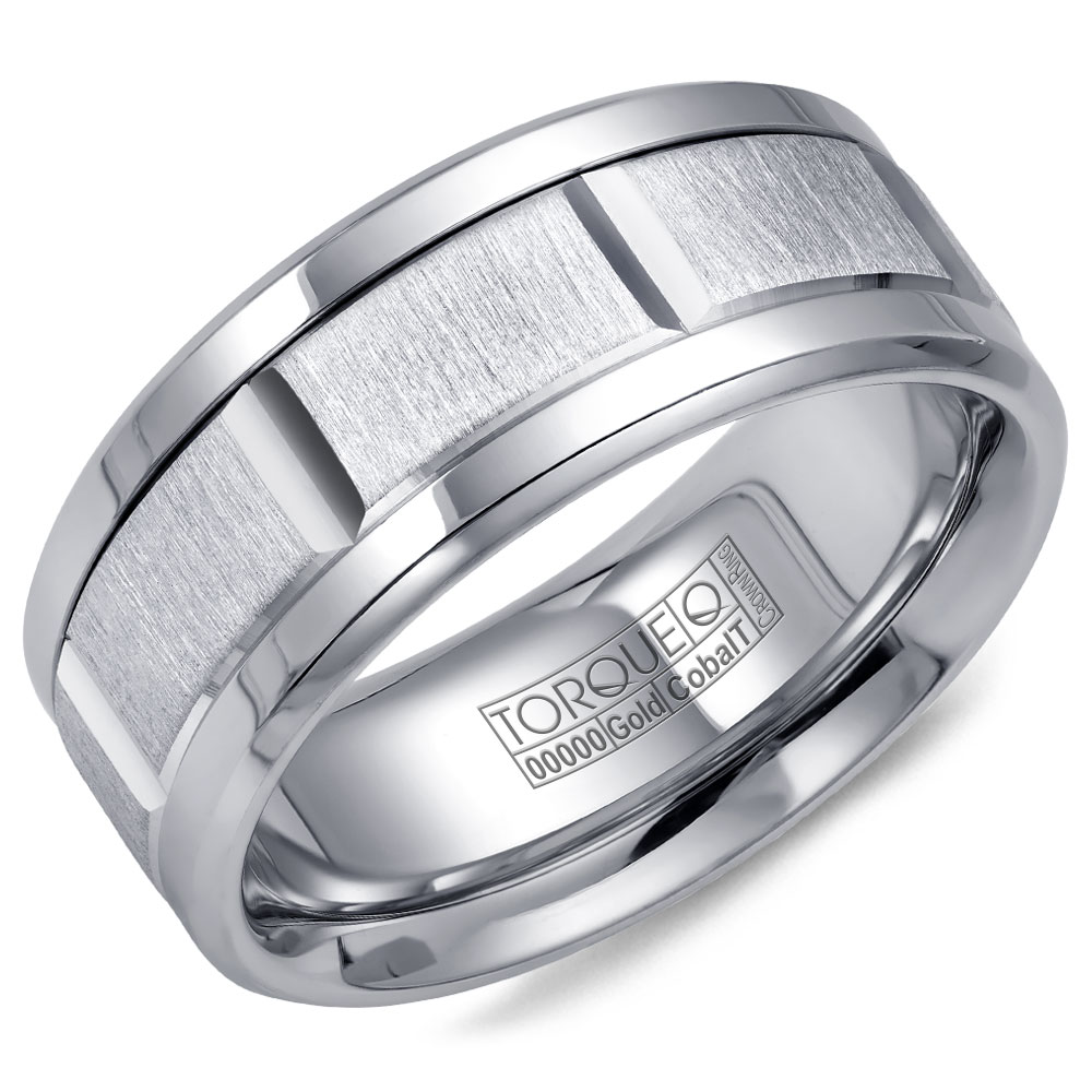 A Torque Ring in White Cobalt with A Sandpaper Finish White Gold Center