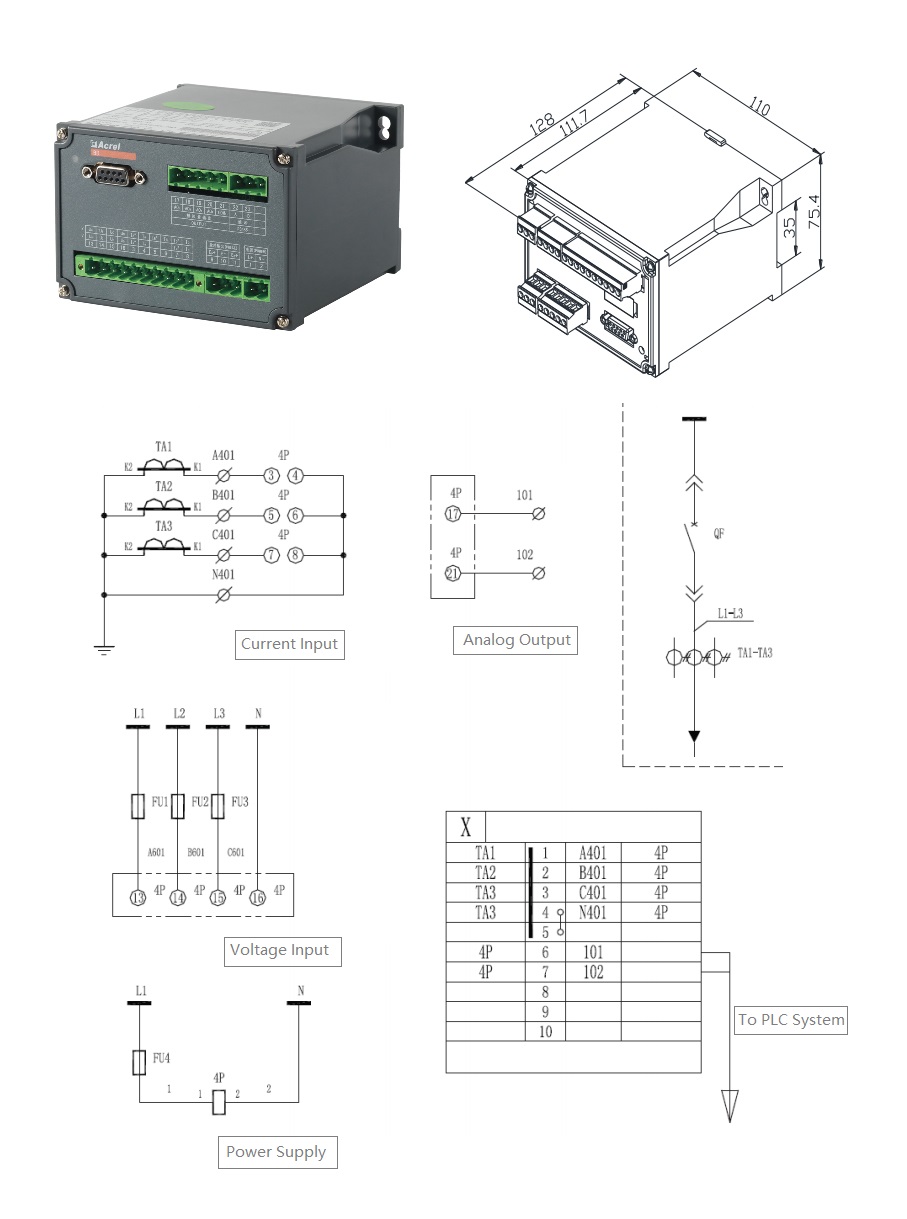 ACREL BD-3P THREE PHASE POWER TRANSDUCER