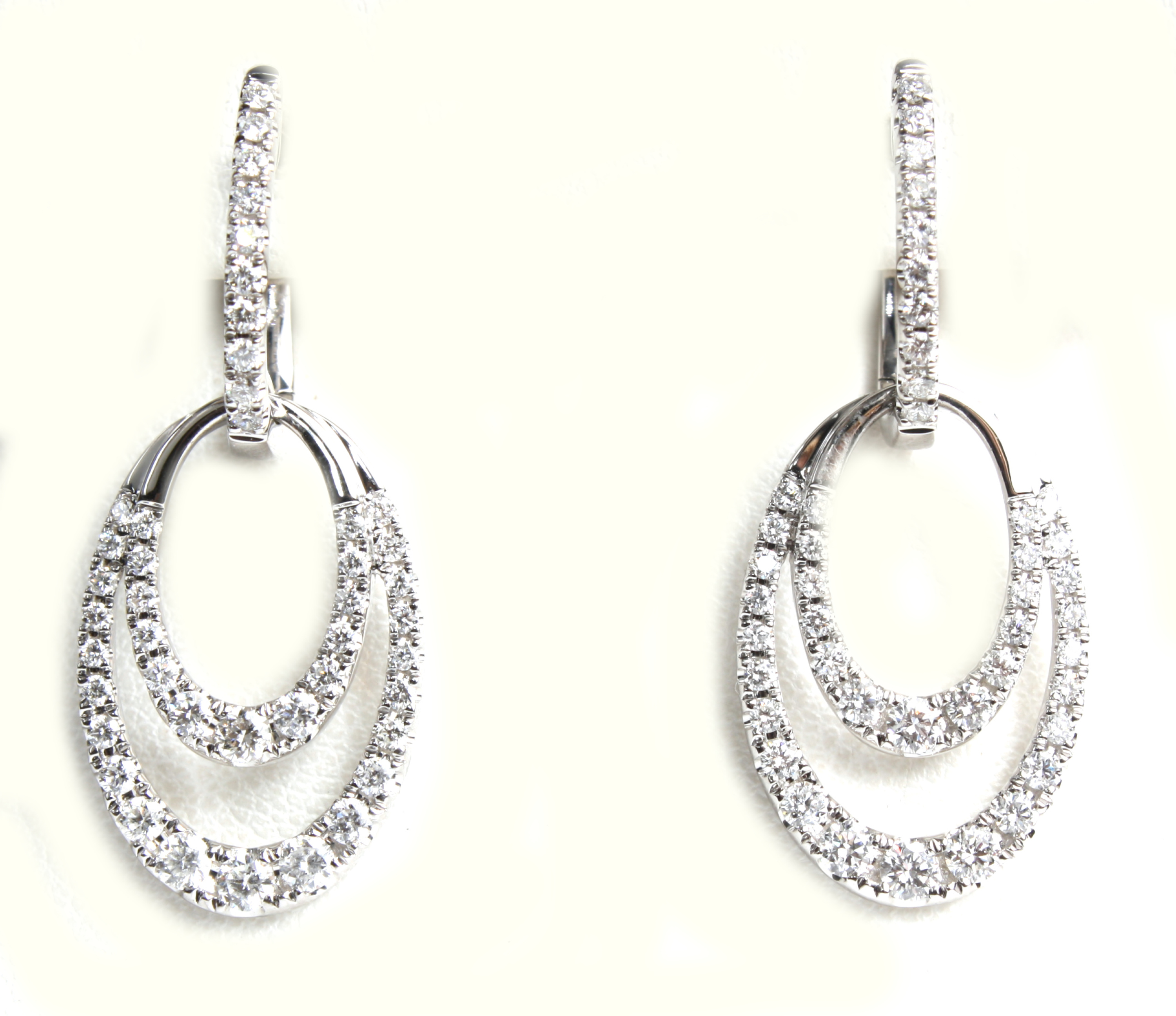 White Gold Diamond Double Loop Dangle Earrings