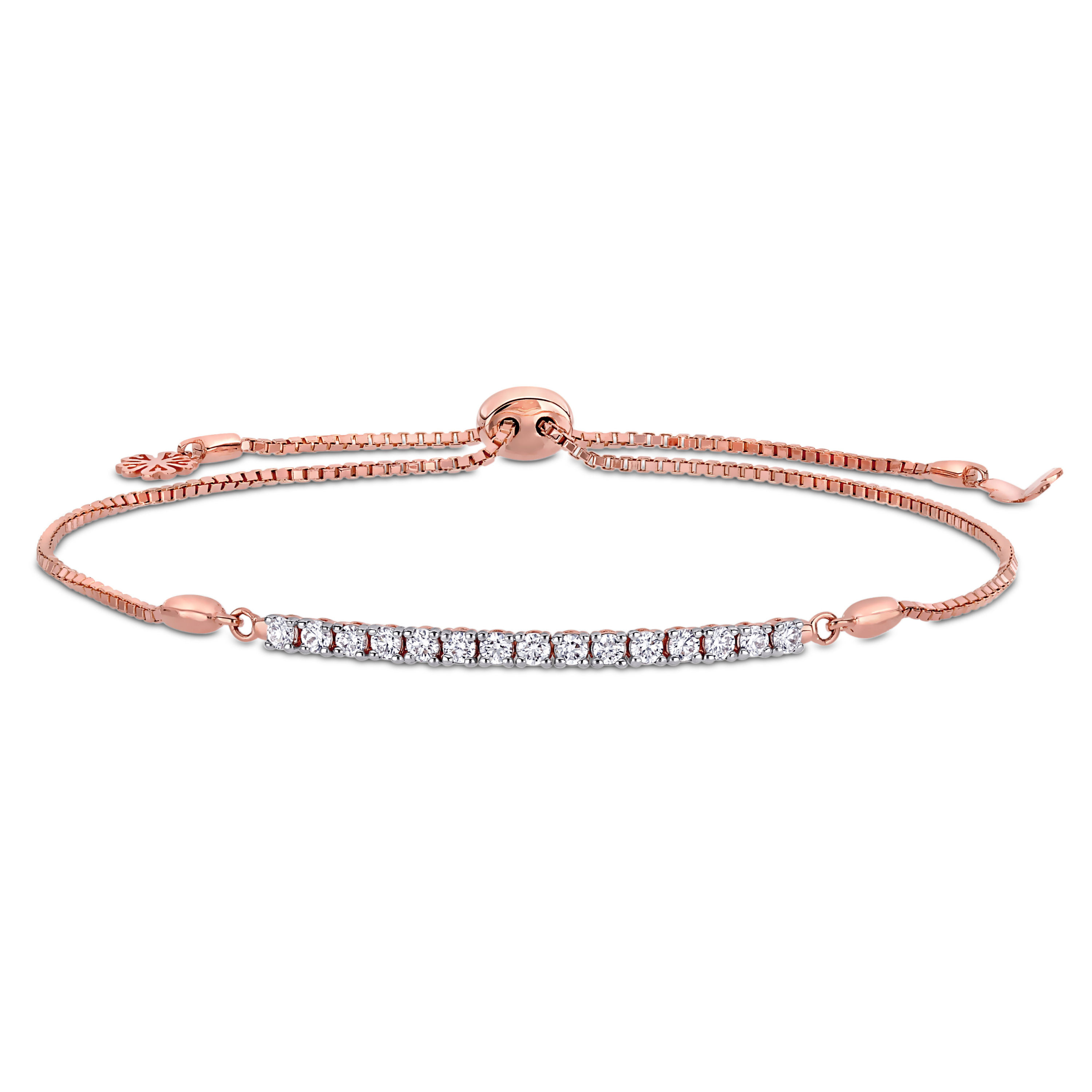 Diamond Bar Adjustable Bolo Bracelet in 14K Rose Gold