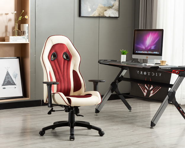 Custom HC-2645 Milky White And Red Leather Gaming Chair Bulk For Sale