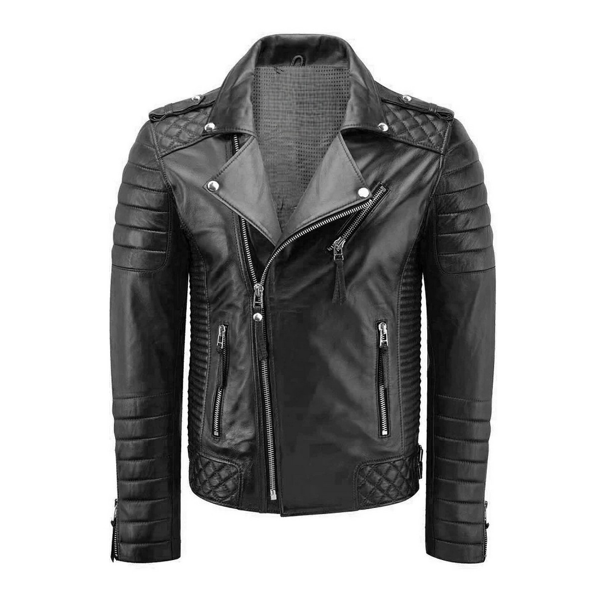  Men’s Black  Leather Biker Jacket