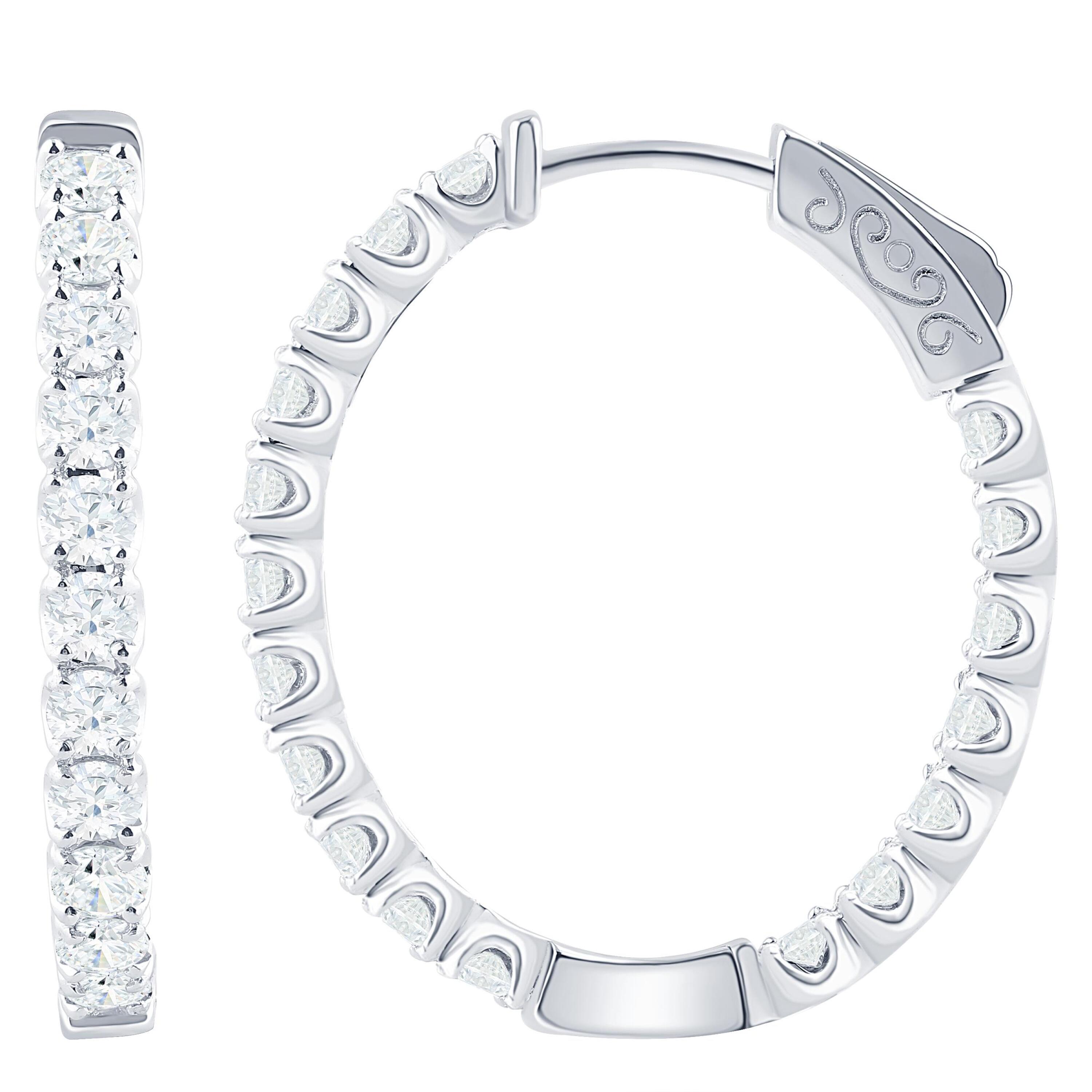 14K White Gold 1.00ctw Diamond Oval Hoop Earrings