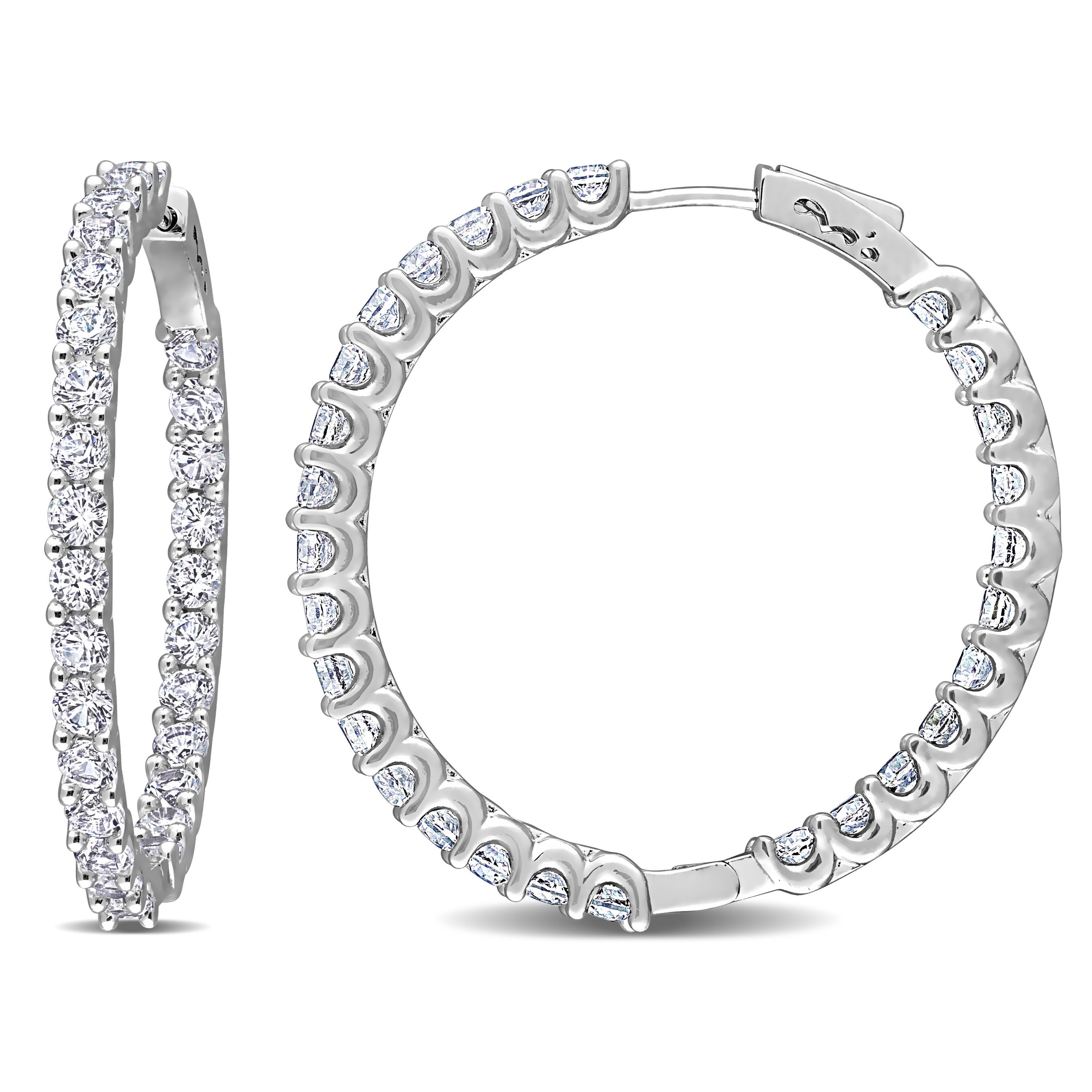 Created White Sapphire Inside-Outside Hoop Earrings in Sterling Silver