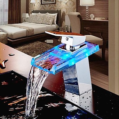 Bathroom Sink Taps Color Changing LED Waterfall High Quality Brass Taps(Chrome Finish)