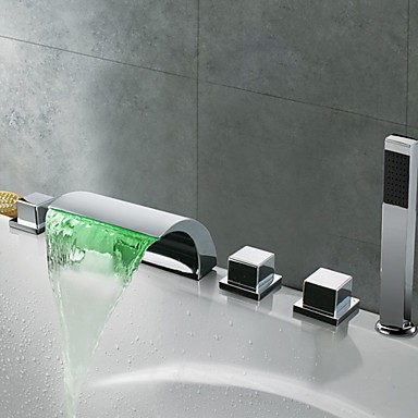 robinet de baignoire en laiton cascade avec douche à main (finition chromée)