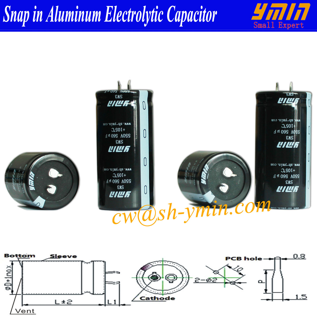 High Voltage Capacitor Snap in Aluminum Electrolytic Capacitor for Renewable Energy Power Inverter RoHS Approval