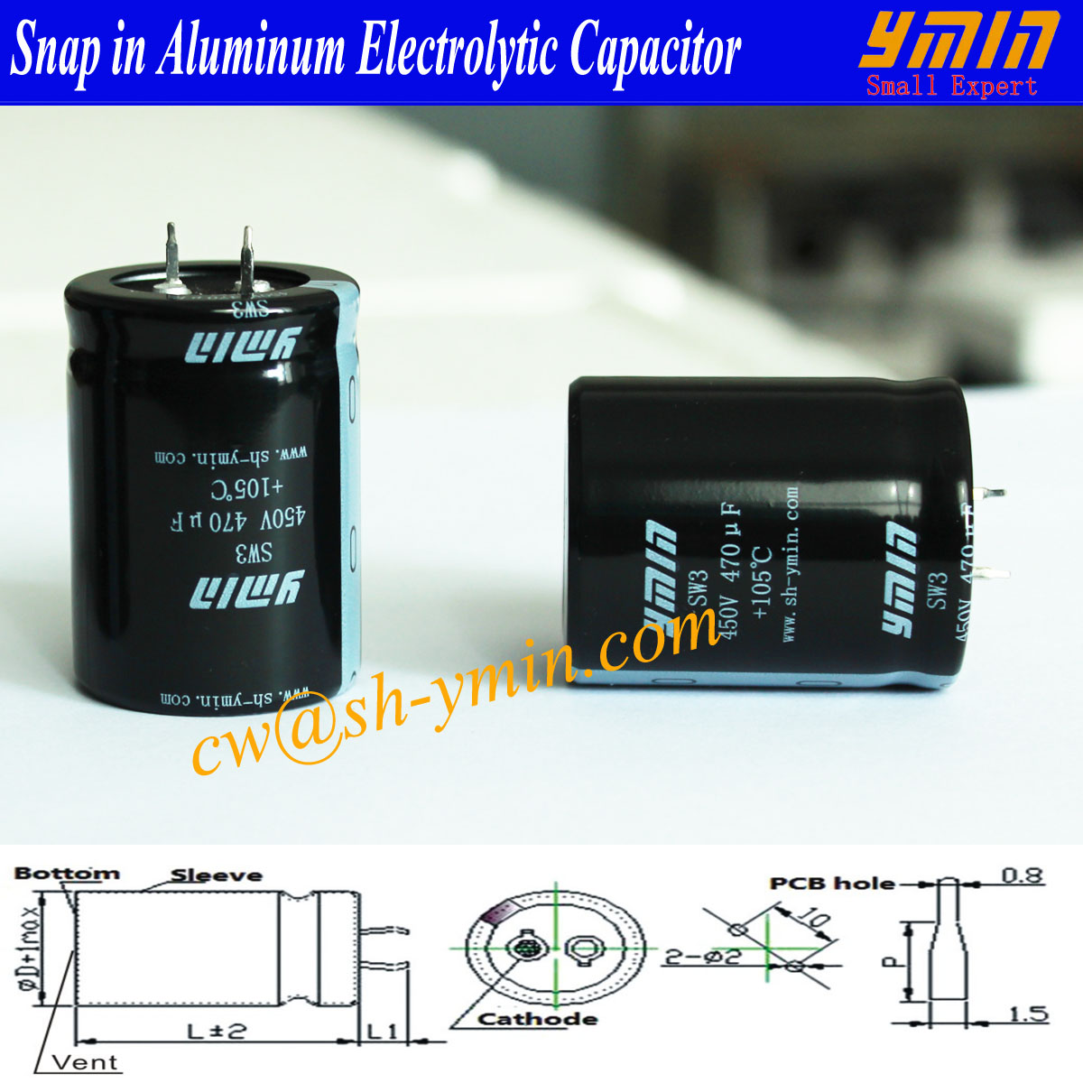 Low ESR Capacitor Snap in Aluminum Electrolytic Capacitor for Solar Photovoltaic Power Inverter