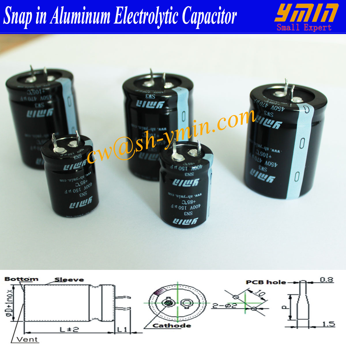 85°C 8000 Hours 400V 150uF Capacitor Snap in Aluminum Electrolytic Capacitor RoHS Approval