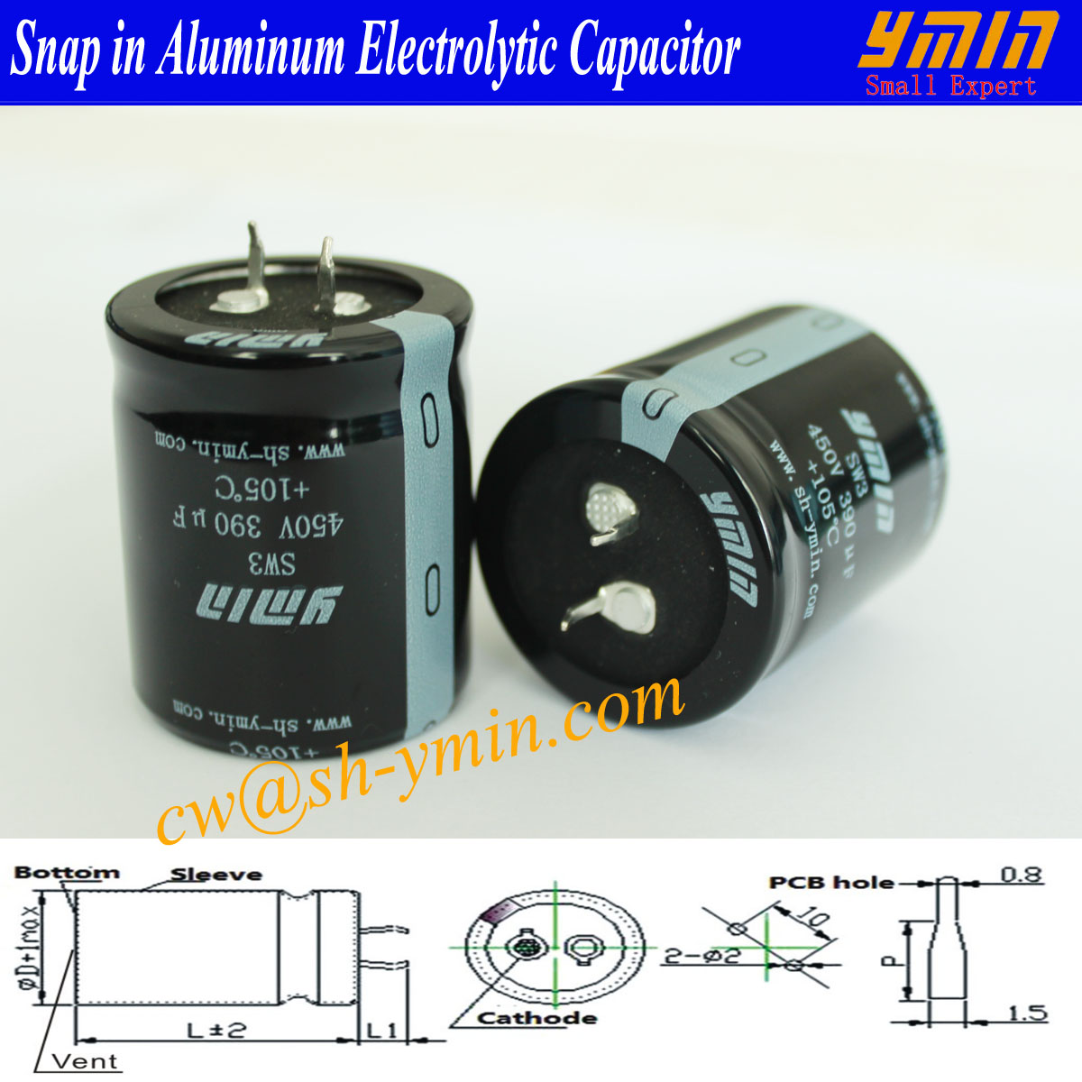 High Temperature Capacitor 105°C 450V 390uF Snap in Electrolytic Capacitor for Audio Speakers