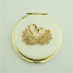 Crystal Swan Compact Mirror w/ 2x Magnifying glass mirror