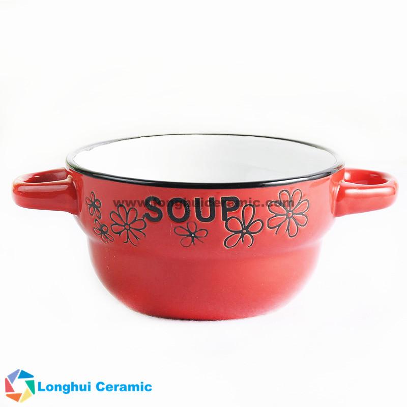 5‘’' custom design ceramic soup bowl with two ears