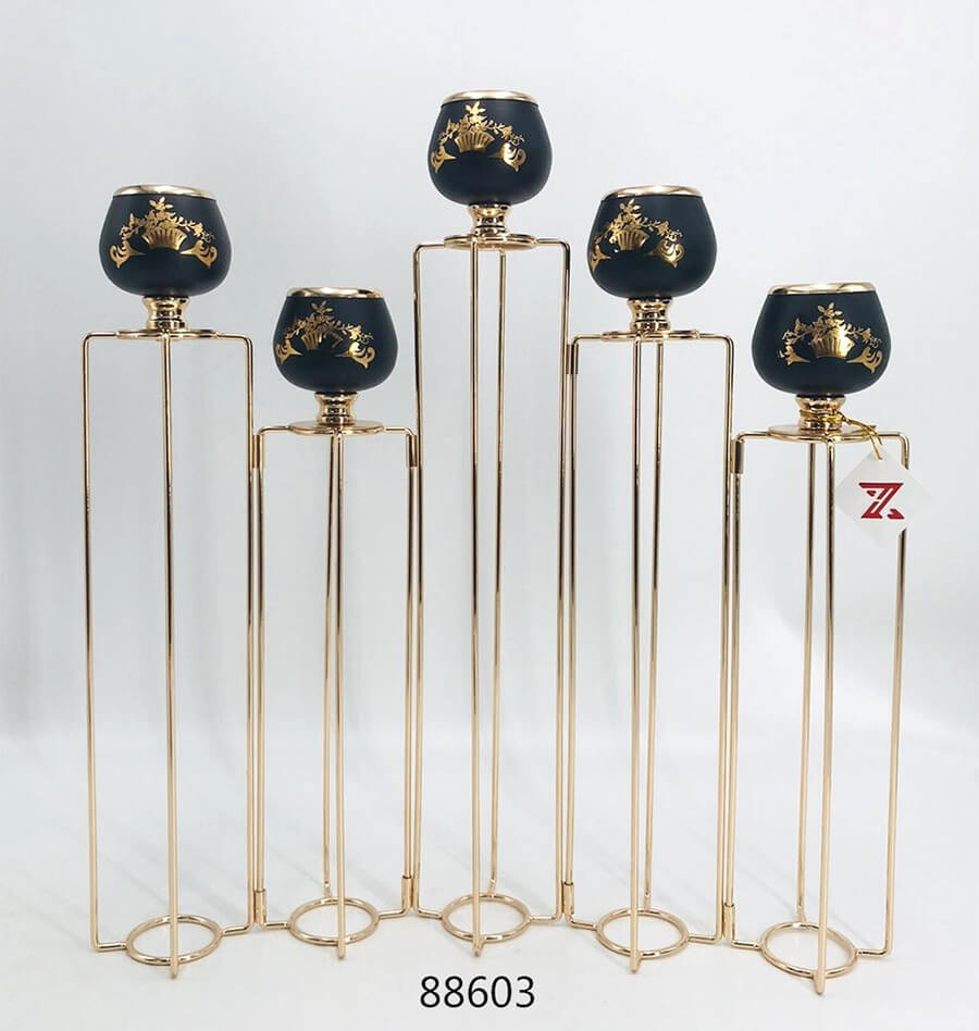 cheap black gold metal candelabra with printing  