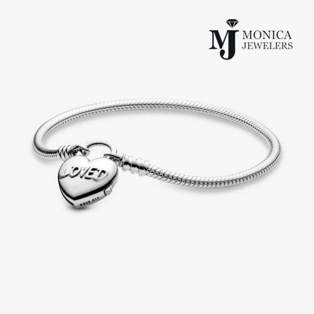 Pandora Moments Heart Padlock Clasp Snake Chain Bracelet