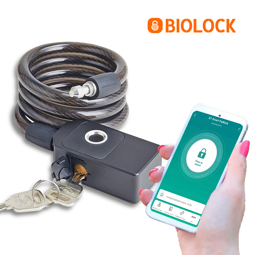  BioLock C3 Smart Chain Lock (Bicycle Lock with backup keys) Bluetooth Tuya Smart Life APP access, Fingerprint ID and backup keys